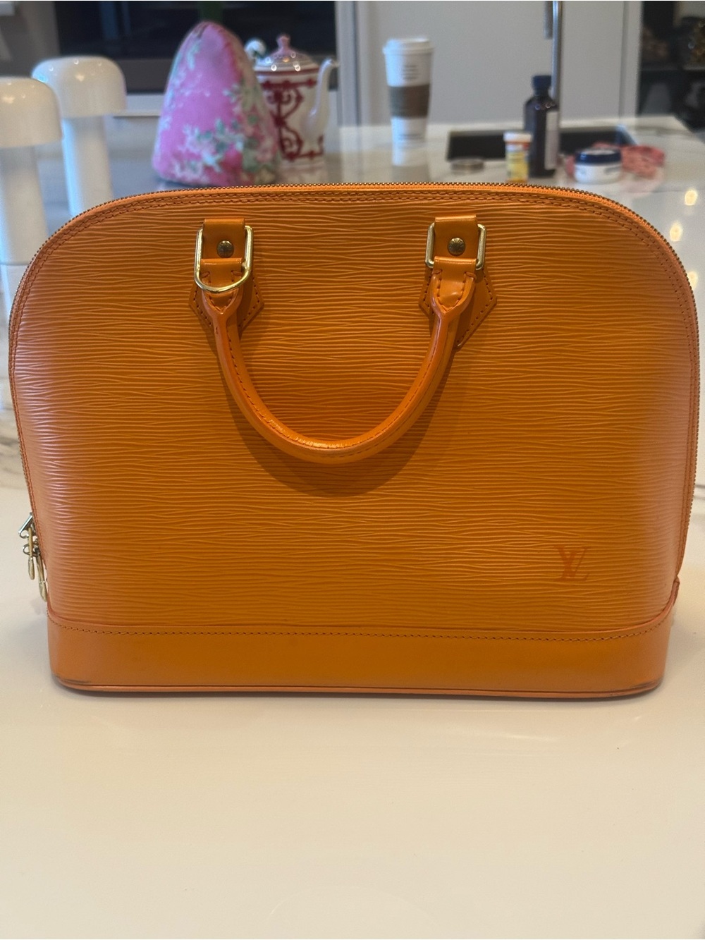 Louis Vuitton yellow Epi Alma PM Satchel with Gold Hardware